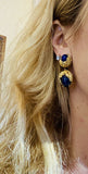 Vintage Estate Freeform 14k Gold Lapis Lazuli Pear Dangle Drop Earrings