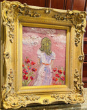 KADLIC Original Oil Painting Girl Child Lady Floral Impasto Gold Gilt 15" Frame