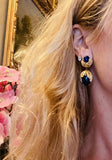 Vintage Estate Freeform 14k Gold Lapis Lazuli Pear Dangle Drop Earrings