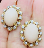 Vintage Estate 18k Gold Angel Skin Coral 1.50ct Diamond Dangle Drop Earrings