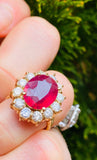 Vintage 14k Gold Estate 7.00ct Red Ruby VS Diamond Cocktail Ring