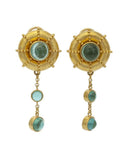 Estate Elizabeth Locke 18k Gold Green Glass Cabochon Dangle Drop Earrings 2.25"