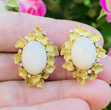 Vintage Estate 14k Yellow Gold Heavy Angel Skin Coral Diamond Earrings
