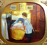 Vintage Danish Fine Art Children Baby Boy Girl Chid Original Oil Painting
