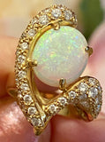 Vintage Estate 18k Gold Opal 1.50ct Diamond Cocktail Ring