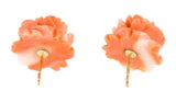Vintage Estate 14k Gold Genuine Salmon Pink Coral Large Stud Rose Earrings 5/8"