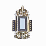 Art Deco Vintage 14k Gold Large 27ct Aquamarine Diamond Necklace Pendant