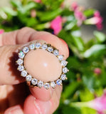 Vintage 14k Gold Pink Angel Skin Coral Diamond Halo Cocktail Ring