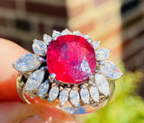 Vintage 18k Gold 6.17 ct Rubellite Ruby Red Pink Tourmaline Diamond Ring