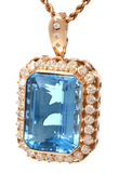 Stunning Large Estate 44+ct Blue Topaz VS Diamond Pendant Necklace Enhancer