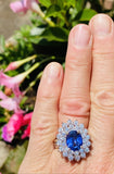 intage Estate 14k Gold 6ct Tanzanite Double Diamond Halo Cocktail Ring