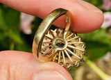 Vintage 14k Gold Blue Sapphire Diamond Double Halo Statement Ring