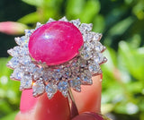 Vintage Estate 18k White Gold 10ct Ruby Cabachon Diamond Cocktail Ring