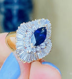 Vintage 14k White Gold 4.61ct Blue Sapphire VS Diamond Ballerina Ring