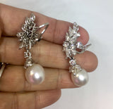RARE Estate Platinum 5.60 ct VS Diamond South Sea Pearl Pendant Dangle Earrings