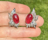 Retro 1950s Ruby Red Pink Tourmaline Diamond 14k Gold Drop Earrings $8k
