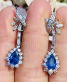 Vintage 18k Gold Royal Blue Sapphire G-H VS Diamond Dangle Drop Pendant Earrings