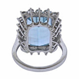 Vintage Retro Estate 18k White Gold 15ct Aquamarine Diamond Halo Cocktail Ring