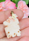 Vintage Estate 14k Gold Natural Carved Angel Skin Coral Floral Pendant