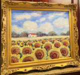 KADLIC Impressionist Sunflowers Impasto Original Oil Painting Gold Frame 20x24"