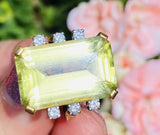 Vintage Estate 18k Gold 14ct Yellow Citrine Beryl Diamond Cocktail Ring