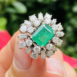 Vintage 1950s 18k Gold 3.00ct Emerald Diamond Halo Cocktail Statement Ring