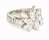 1950s Deco Vintage 14k Gold Estate 4.00ct Marquise Baguette Diamond Cluster Ring