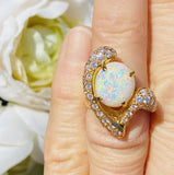 Vintage Estate 18k Gold Opal 1.50ct Diamond Cocktail Ring