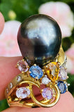 Vintage Estate 14k Gold 3ct Pink Sapphire Tahitian Pearl VS Diamond Ring