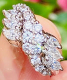 Vintage Estate Platinum 1.60ct Marquise Brilliant Diamond Cluster Cocktail Ring