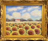 KADLIC Impressionist Sunflowers Original Oil Painting Gold Gilt Ornate Frame 24"