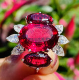 Vintage Estate 18k Gold VS Diamond Ruby Pink Tourmaline Rubellite Cocktail Ring