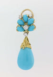 Vintage Estate La Triomphe 18k Gold Diamond Turquoise Dangle Earrings