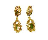 Vintage 14k Gold Estate 1970s Green Jadeite Cabochon Dangle Drop Earrings