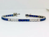 Vintage Art Deco Platinum G-H/VS Diamond Synthetic Sapphire Line Tennis Bracelet