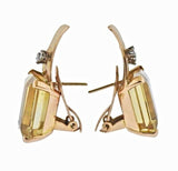 Vintage 1950s Retro Estate 18k Gold Emerald Cut Citrine Diamond Earrings