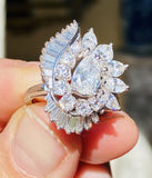 Vintage 1950s Platinum3ct VS Diamond Baguette Marquise Halo Ballerina Ring