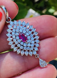 Vintage Estate 1950s 14k Gold E/F VS1 Diamond Halo Ruby Necklace Pendant Drop