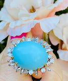 Large Heavy Estate Vintage 14k 25ct Turquoise Diamond Halo Ballerina Ring