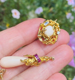 Vintage 14k Gold Retro Diamond Ruby Angel Skin Coral Day/Night Dangle Earrings