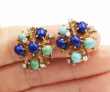 Vintage Retro 1950s 1960s 18k Gold Lapis Lazuli Turquoise Diamond Earrings