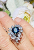 Vintage 1950s Estate Platinum 4ct Blue Sapphire Diamond Cluster Cocktail Ring