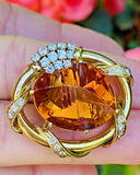 Vintage HAMMERMAN 18k Gold 20ct Diamond Amber Citrine Brooch Pin Pendant