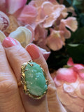 Vintage Estate Retro Large 14k Gold Carved Apple Green Jade Cocktail Ring