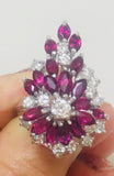 Vintage Mid Century 1950s G/VS1 5 Ct Ruby Diamond Cluster Spray Cocktail Ring