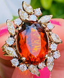 Vintage 14k Gold Mandarin Citrine Marquise Diamond Halo Ballerina Cocktail Ring