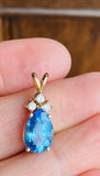 Vintage Estate 2.60ct Blue Topaz Diamond Necklace Slide Pendant