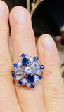 Vintage Midcentury 1950s Platinum 3.75ct Blue Sapphire VS Diamond Ballerina Ring