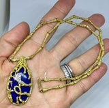 La Triomphe 18k Gold Lapis Lazuli VS Diamond Brutalist Modern Pendant Necklace