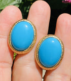 Vintage Estate 14k Yellow Gold Persian Blue Turquoise Cabachon Drop Earrings